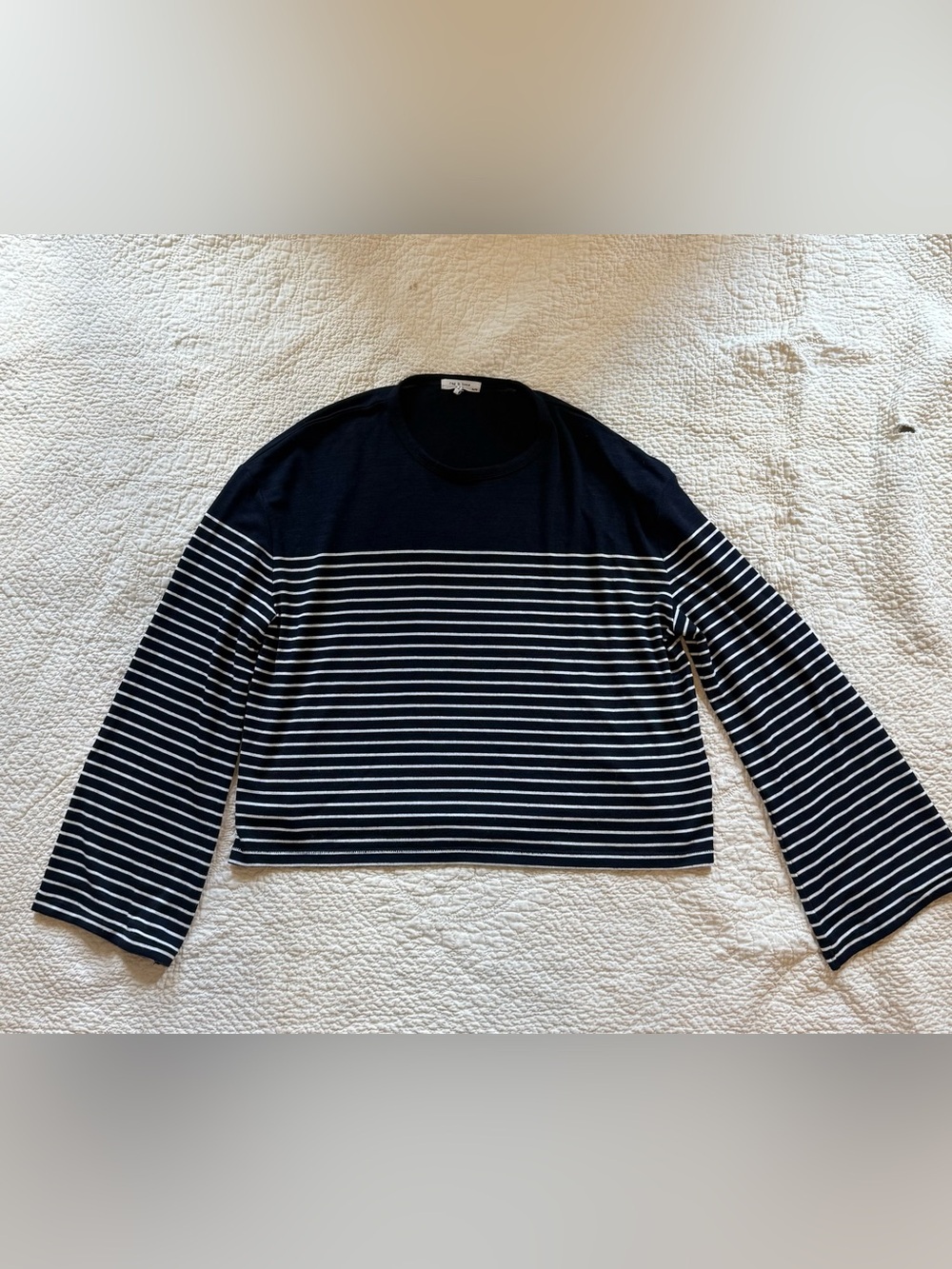 Rag & Bone Navy White Striped Bell Sleeve Top XL Long Sleeve